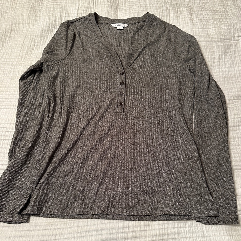 Athleta Uptempo Women’s Grey Ribbed Henley Top - Size L - Picture 6 of 12